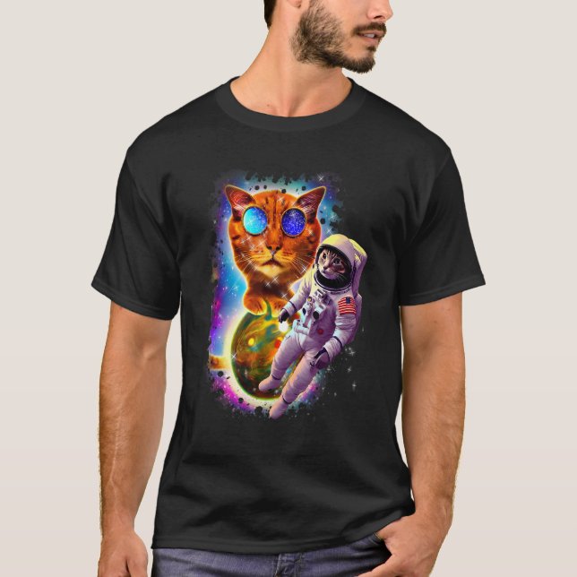 Camiseta Astronauta Cosmic Cat Space Galaxy Rainbow Galacti (Frente)