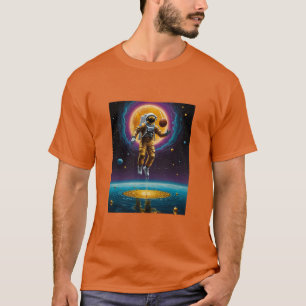 Camiseta Astronauta Cósmico Basquete Sobre Teto De Planeta