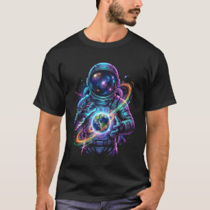 Camiseta Astronauta Cósmico Segurando Galáxia Espacial da T