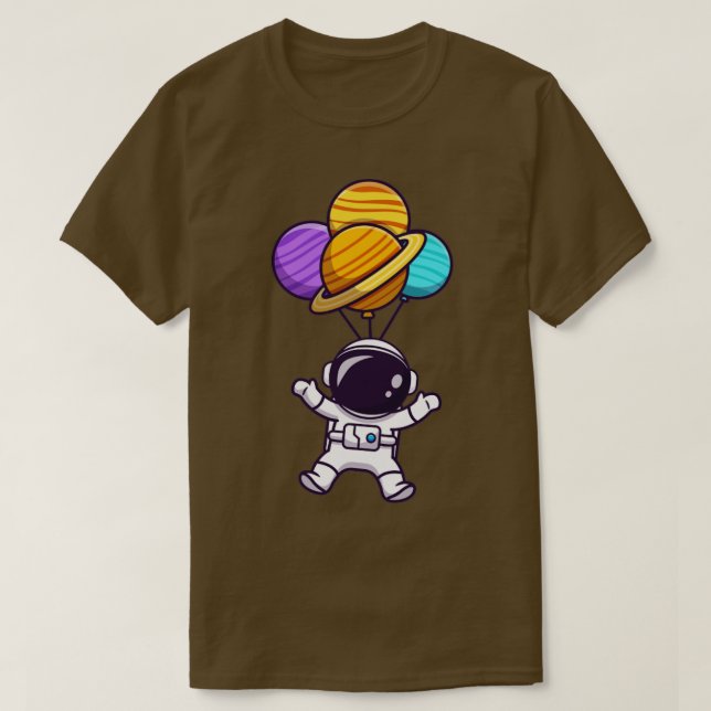 Camiseta Astronauta Cuta Flutuando Com Balão Planeta Em Spa (Frente do Design)