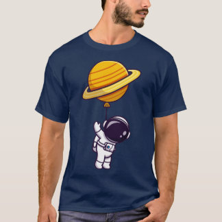 Camiseta Astronauta Cuta Flutuando Com Balão Planeta Em Spa