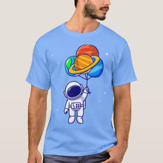Camiseta Astronauta Cuta Flutuando Com Balões De Planeta Em