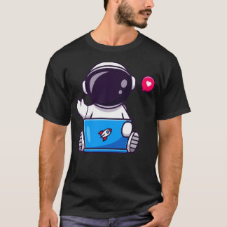 Camiseta Astronauta Cuta Trabalhando Em Cartoon De Laptop1