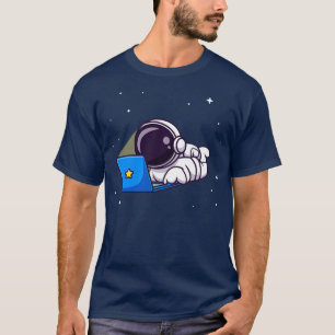 Camiseta Astronauta Cuta Trabalhando Em Cartoon De Laptop2