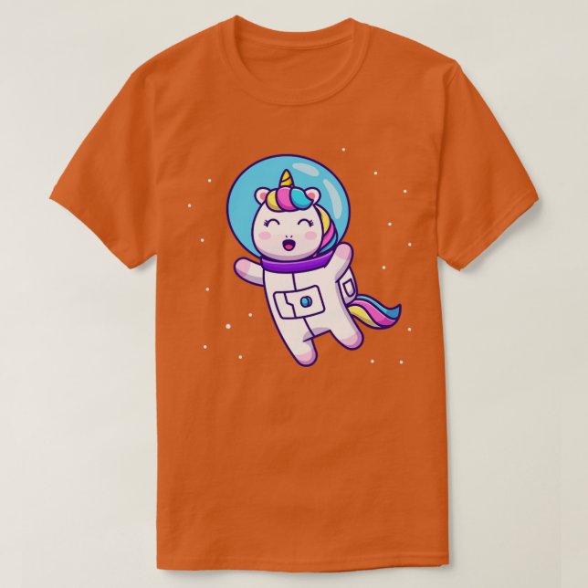 Camiseta Astronauta Cute Do Unicórnio Flutuando Em Cartoon  (Frente do Design)