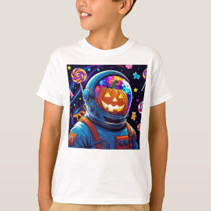Camiseta Astronauta da Abóbora do Halloween Flutuando o Esp
