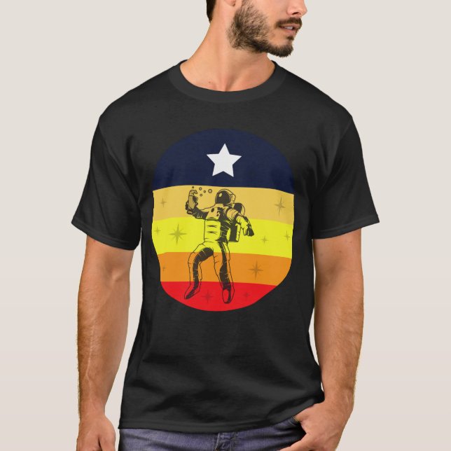 Camiseta Astronauta da Cidade Espacial de Houston Skyline (Frente)
