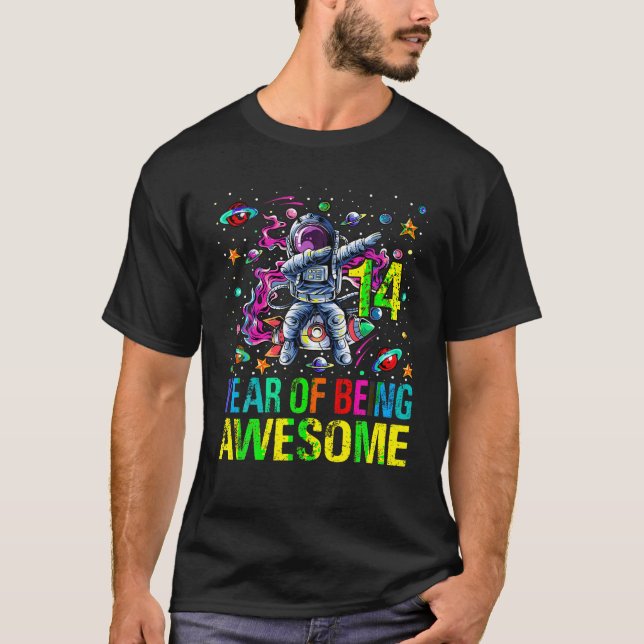 Camiseta Astronauta Dabbing, 14 anos, 14 do Espaço Aniversá (Frente)