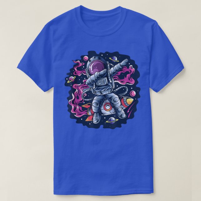 Camiseta Astronauta Dabbing Dance Space Rocket com Estrelas (Frente do Design)