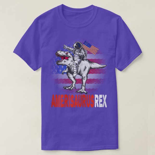 Camiseta Astronauta das Mulheres Andando a Dinossauro Ameri (Frente do Design)