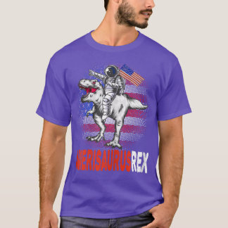 Camiseta Astronauta das Mulheres Andando a Dinossauro Ameri