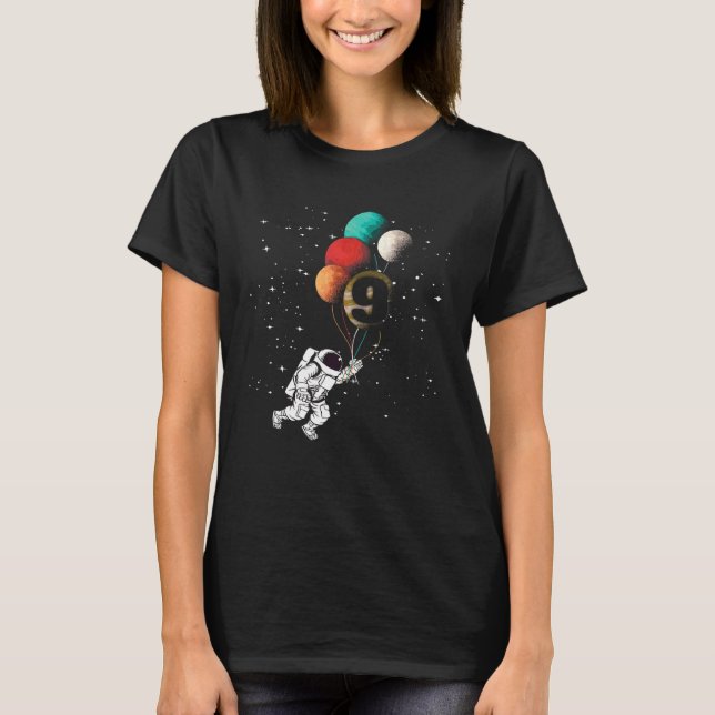 Camiseta Astronauta de aniversário de 9 anos Espaço 9 dias  (Frente)