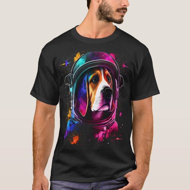 Camiseta Astronauta de Beagle no Espaço Cão Cosmic Explorer (Frente)