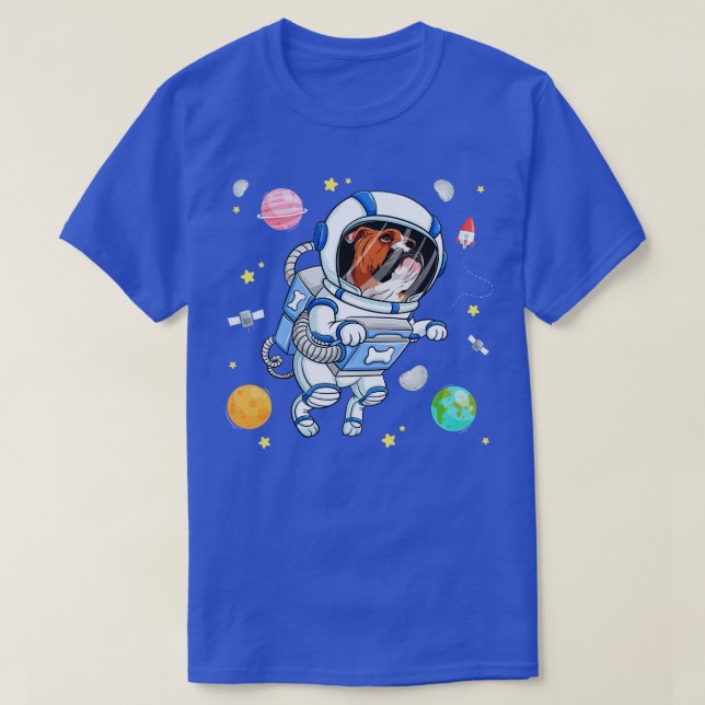 Camiseta Astronauta De Cachorro Bulldog No Espaço Galáxias  (Frente do Design)