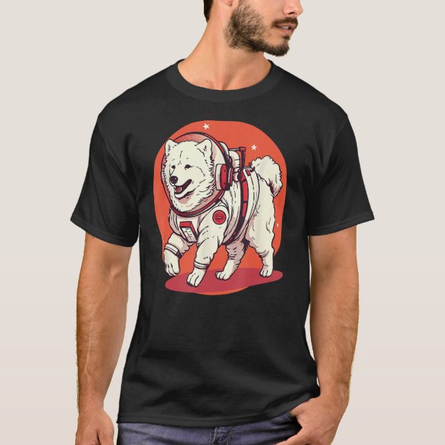 Camiseta Astronauta de Cachorro Engraçado Samoyed Mars (Frente)