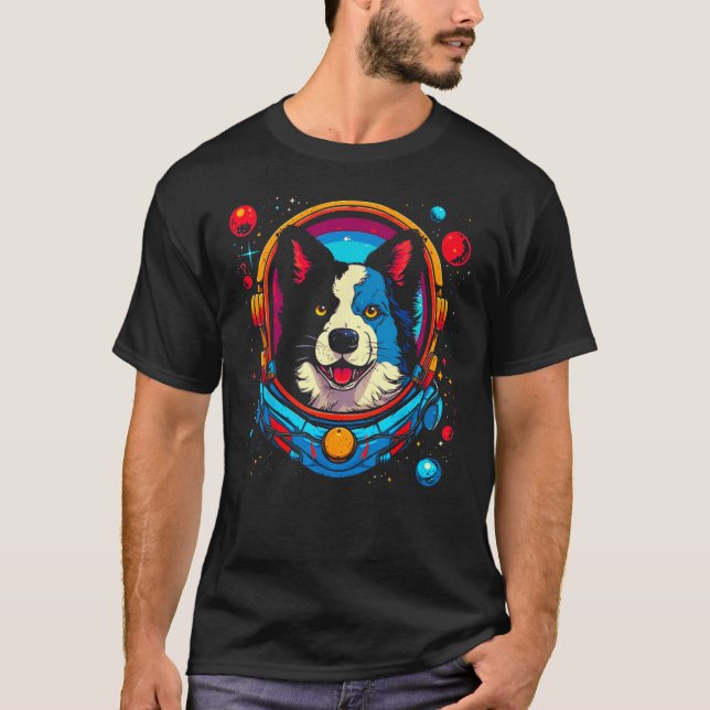 Camiseta Astronauta de Cão Collie Fronteira (Frente)