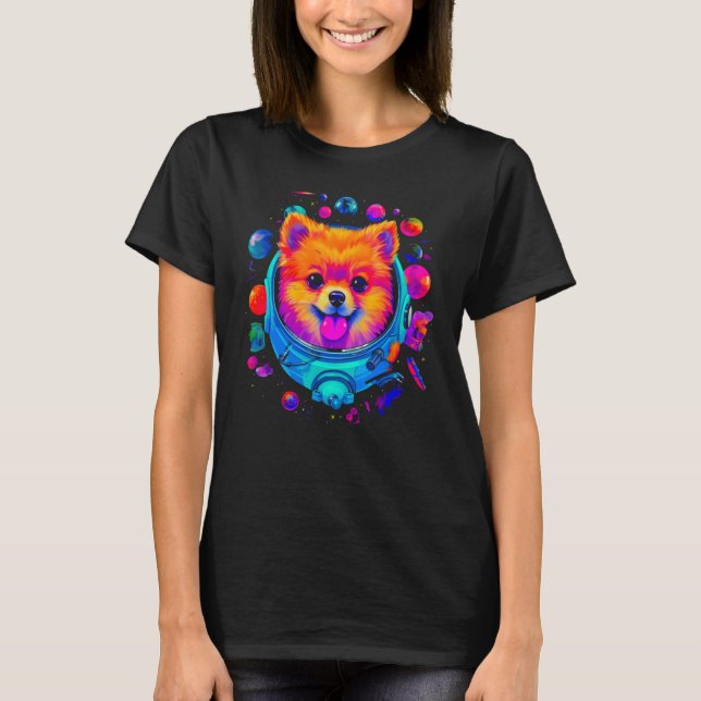 Camiseta Astronauta de Cão Pomeraniano 1 (Frente)
