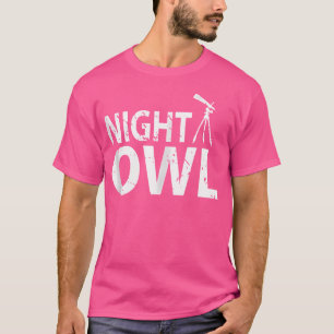 Camiseta Astronauta de Coruja Noturna Telescópio Engraçado