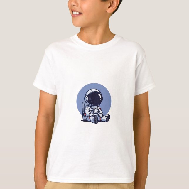 Camiseta Astronauta de Desenho Animado Fofo para Crianças (Frente)