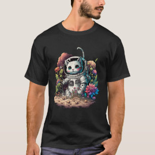 Camiseta Astronauta De Gato Catronauta Com Flores Gráfico D