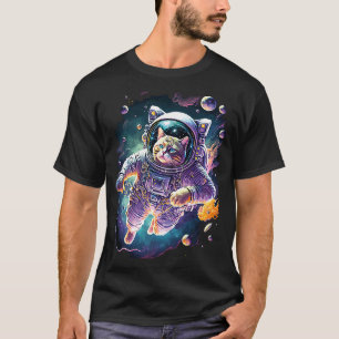 Camiseta Astronauta de Gato do Gato do Espaço Cósmico Funky