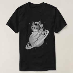 Camiseta Astronauta de Gato Espacial com Planeta Saturno
