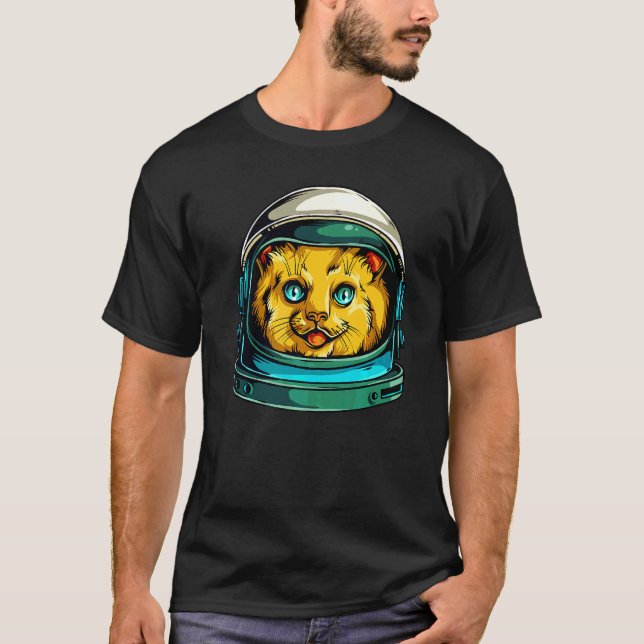 Camiseta Astronauta de Gato Espacial Engraçado (Frente)