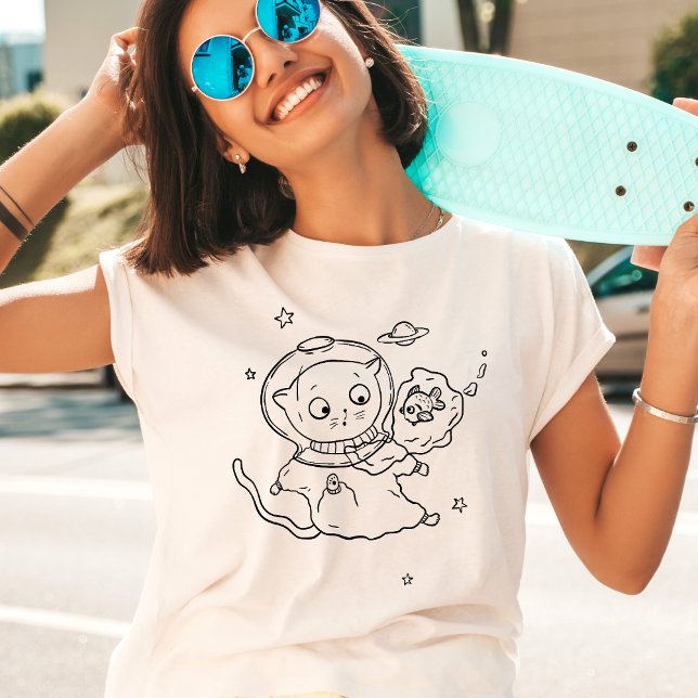 Camiseta Astronauta de Gato Flutuando no Espaço Frio Simky (Criador carregado)