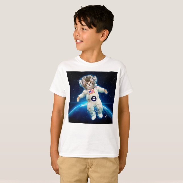 Camiseta Astronauta de gato no espaço (Frente Completa)
