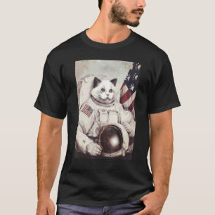 Camiseta Astronauta De Gato Patriótico Profundo No Co-Espaç