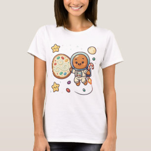 Camiseta Astronauta de Pão de Mel Natal Doce Espaço Feriado
