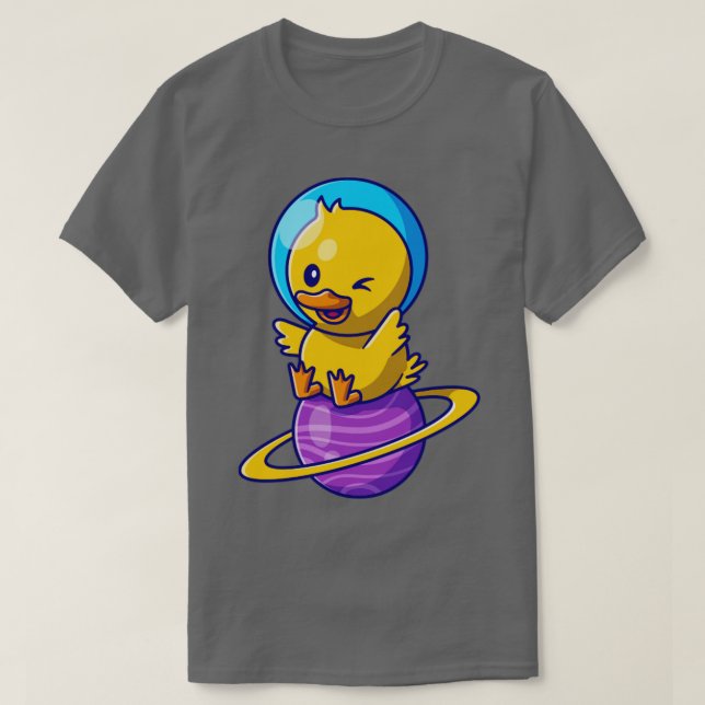 Camiseta Astronauta De Pato Cortado Sentado Em Cartoon Plan (Frente do Design)