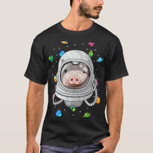 Camiseta Astronauta De Suíno Fazenda Profundo No Espaço Uni
