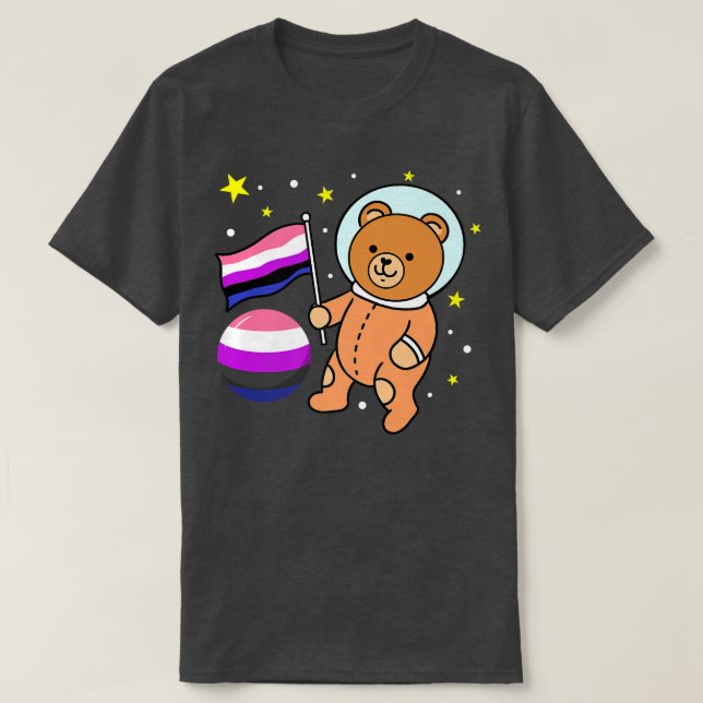 Camiseta Astronauta de Urso Cinto Prêmio de Orgulho de Orgu (Frente do Design)