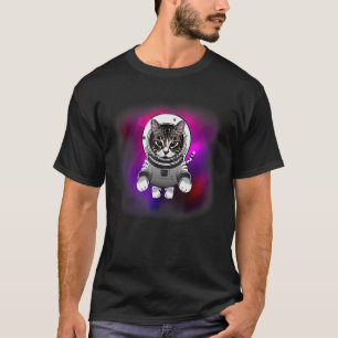 Camiseta Astronauta de Visto de Gato Voando no Espaço Ca