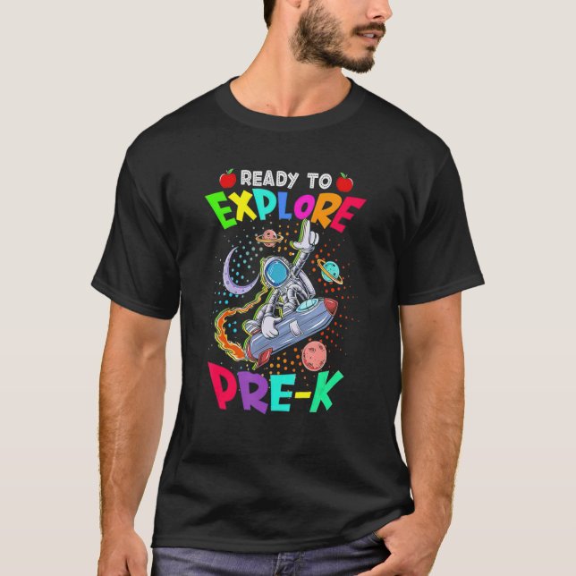 Camiseta Astronauta De Volta À Escola Pronta Para Explorar  (Frente)