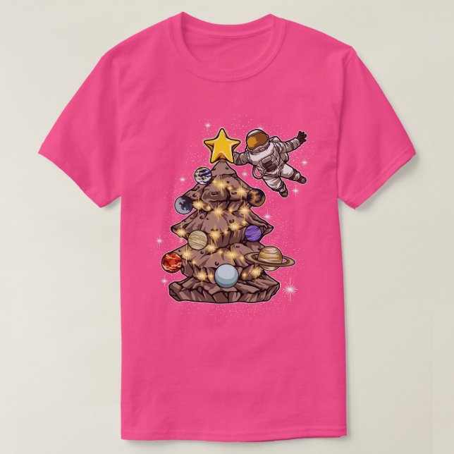 Camiseta Astronauta Decora Presente Da Árvore De Natal (Frente do Design)