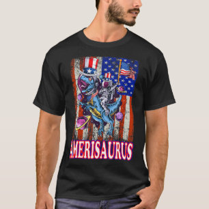Camiseta Astronauta Dinossauro 4 De Julho Meninos Amerisaur