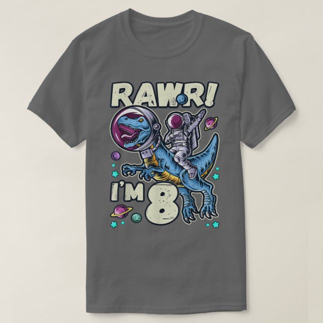 Camiseta Astronauta, Dinossauro, RAWR (Frente do Design)