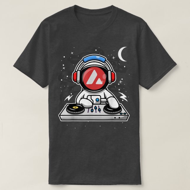 Camiseta Astronauta DJ Avalanche AVAX Moedas À Lua (Frente do Design)