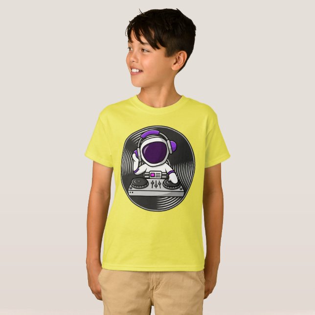Camiseta Astronauta DJ Cute Space Music design (Frente Completa)