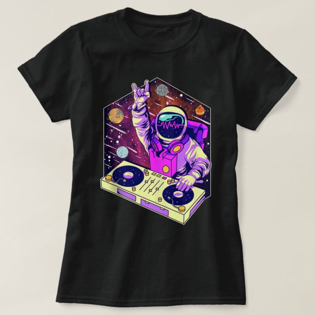 Camiseta Astronauta DJ Música Psicodélica Psytrance Techno  (Frente do Design)