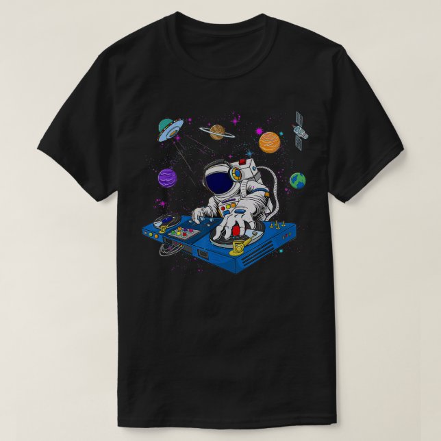 Camiseta Astronauta DJ Psychedelic Music Techno EDM Festiva (Frente do Design)