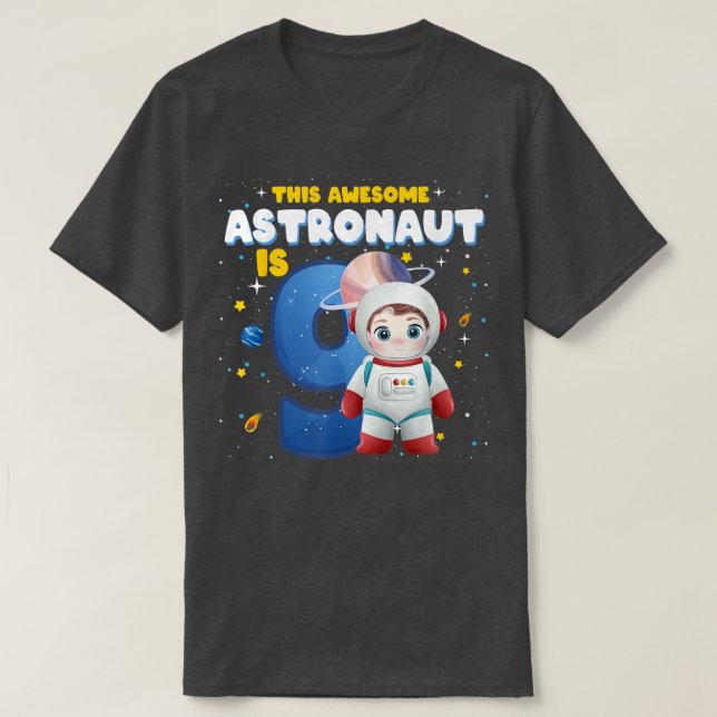 Camiseta Astronauta Do Astronauta Do Aniversário De 9 Anos (Frente do Design)