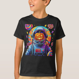 Camiseta Astronauta do Dia das Bruxas Brilhante Cabeça de A