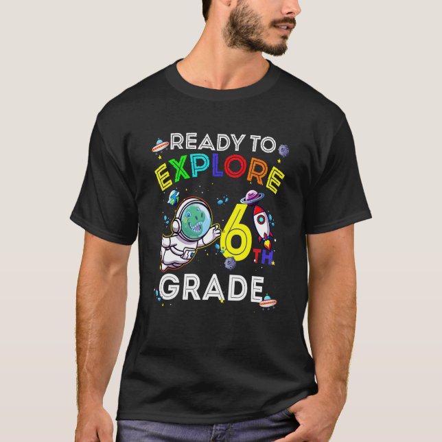Camiseta Astronauta Do Dino Espacial Pronta Para Explorar O (Frente)