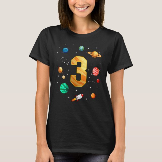 Camiseta Astronauta do Espaço Exterior aniversário de 3 ano (Frente)