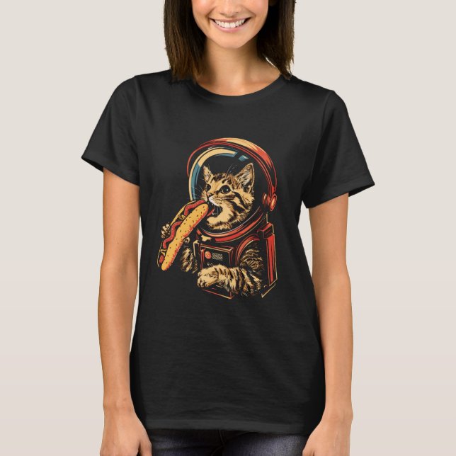 Camiseta Astronauta do Espaço Gato Comendo Cachorro Engraça (Frente)