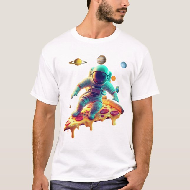 Camiseta Astronauta do Explorador Espacial na Pizza Peppero (Frente)