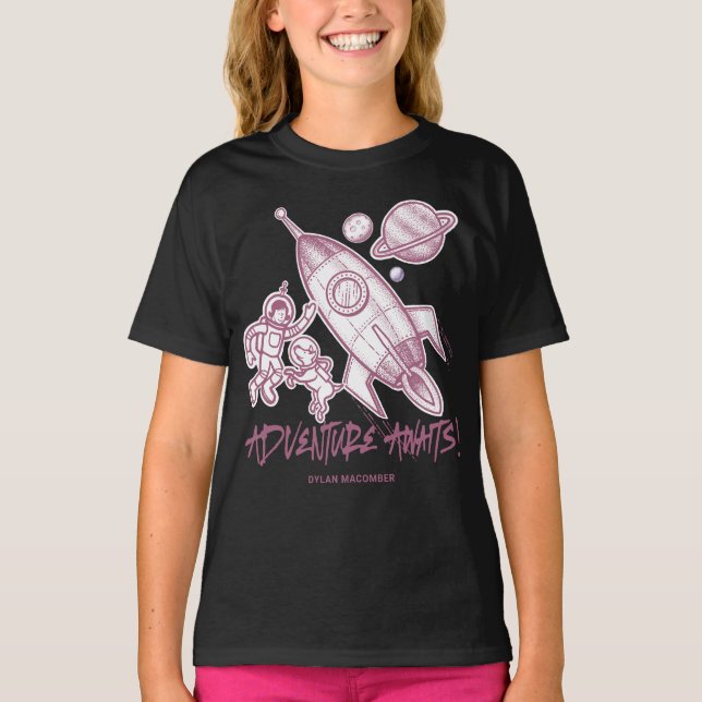 Camiseta Astronauta do foguete Viagem de espaço preto retro (Frente)